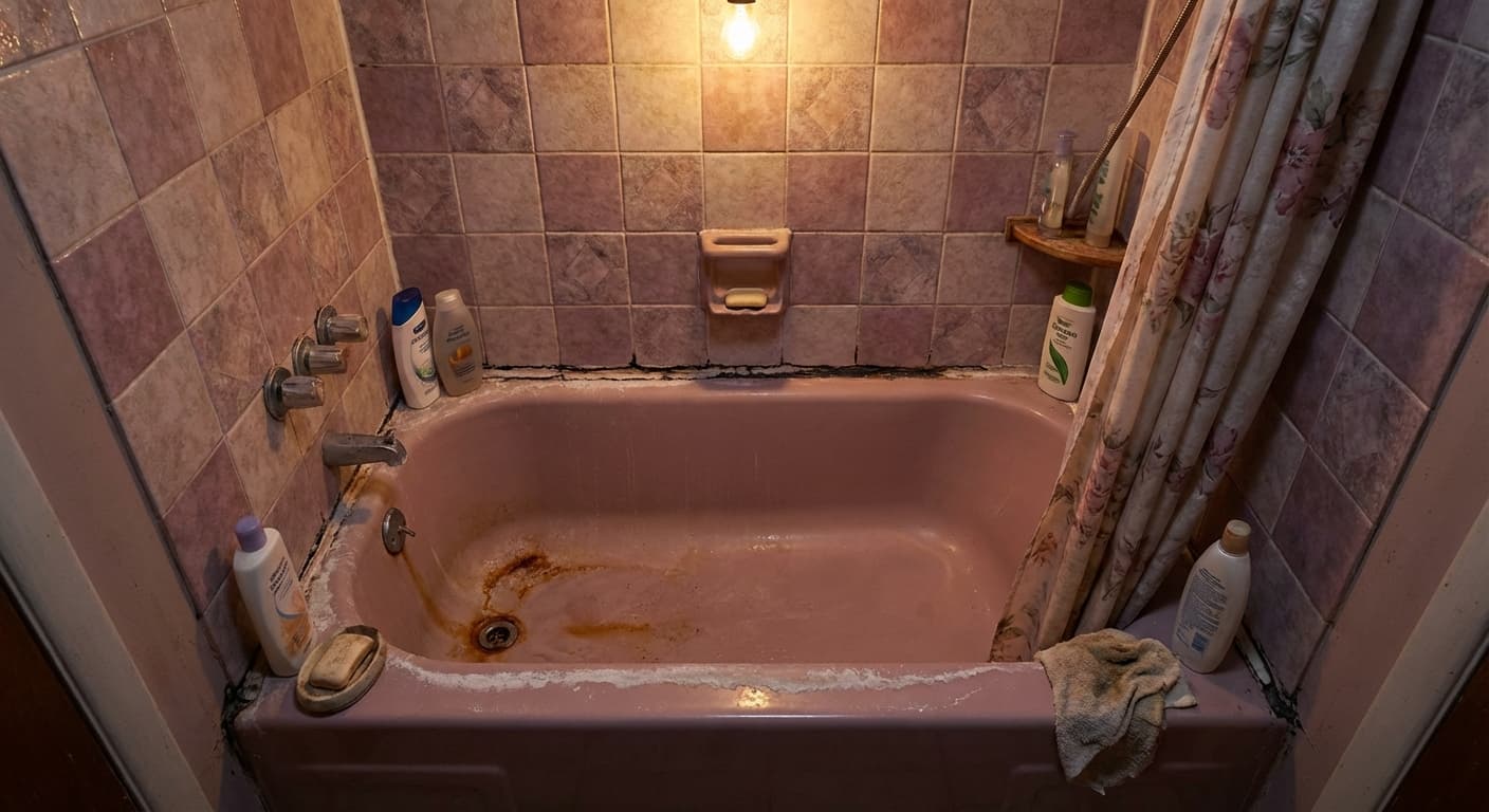 Worn bathtub before refinishing